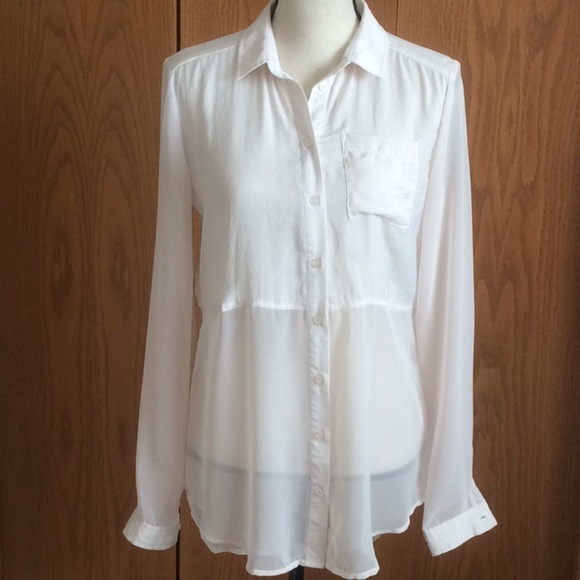 sheer white button down blouse